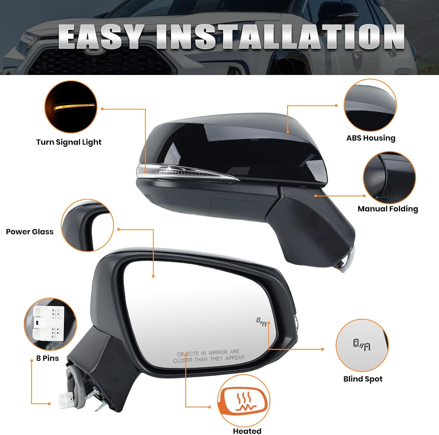 Passenger Side Mirror Compatible with Toyota RAV4 2019 - 2024
